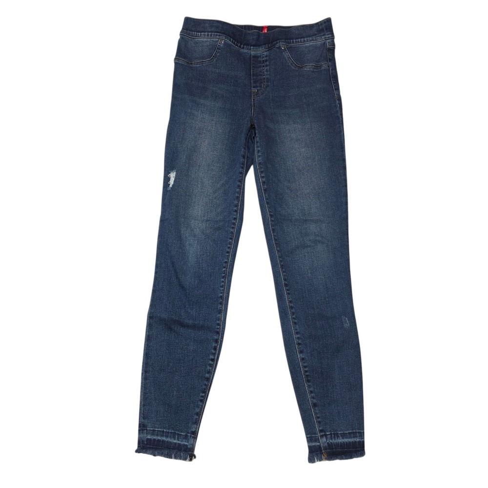 SPANX Womens M Jeans Denim Distressed Frayed Hem Skinny Leg Pull On